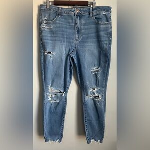 New American Eagle Next Level Stretch Women’s Blue Distress Skinny Jeans 18S 34W